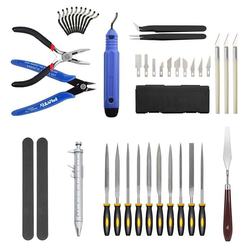 Model Kit Tweezers - 42-teiliges 3D-Drucker-Werkzeugset, Mehrzweck-Modell-Werkzeug, Düsenreiniger, Schaber, Pinzette,