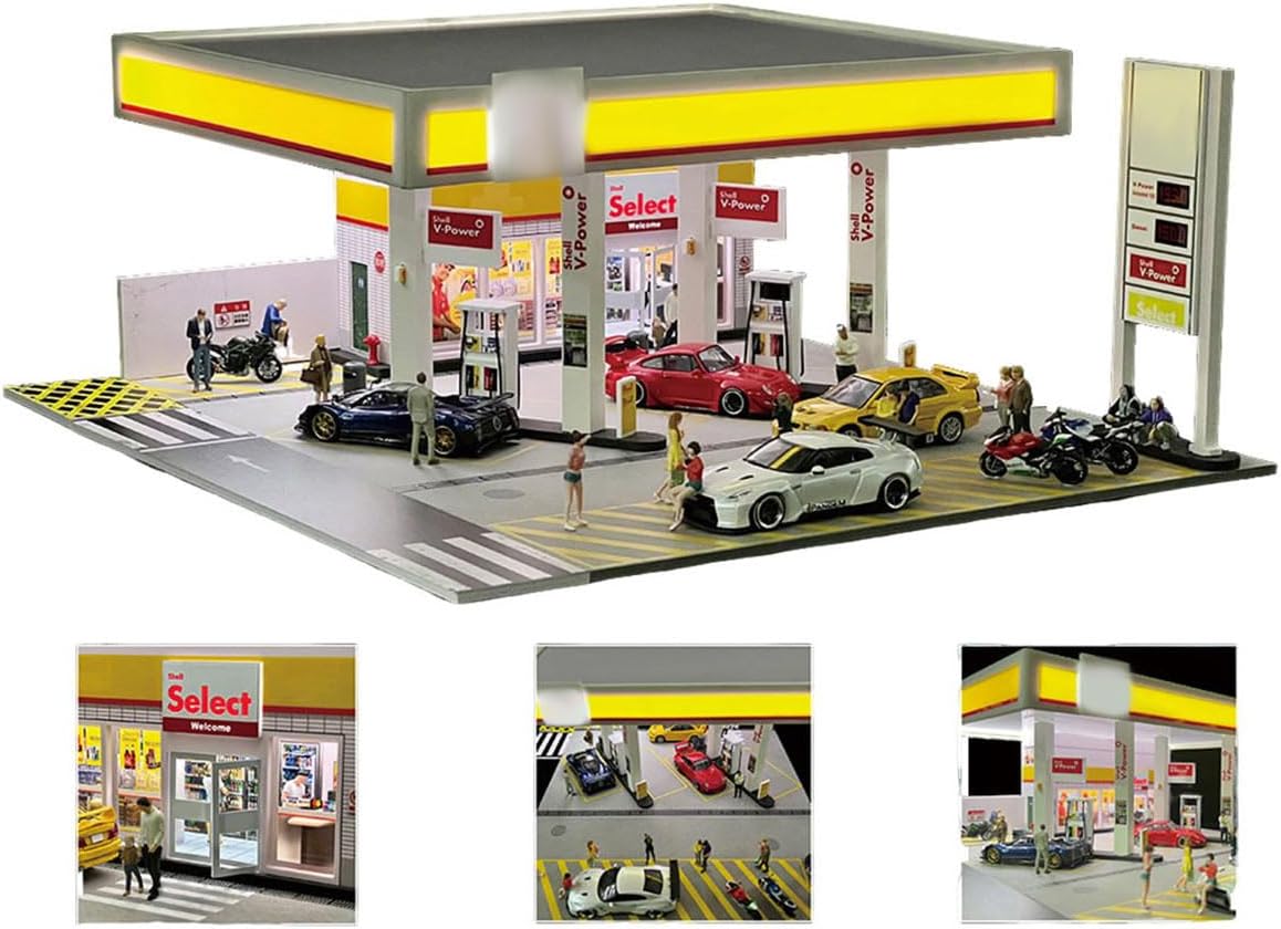Model Kit Diorama - 1/64 Maßstab Shell Tankstellen-Diorama-Set, Miniatur-Bauszenenmodell-Set, Sammlerstück
